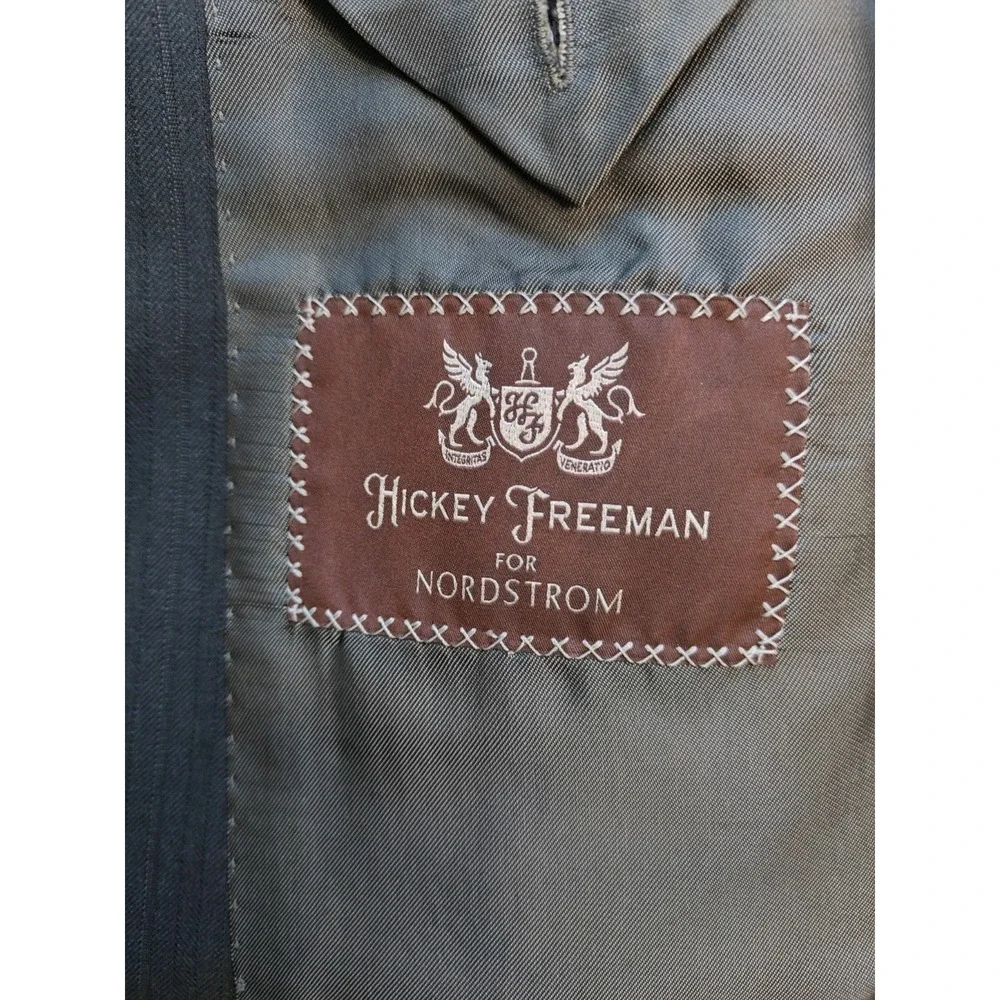 Hickey Freeman Mens Sport Coat 44L Black Herringbone Wool 2 Button Made in USA